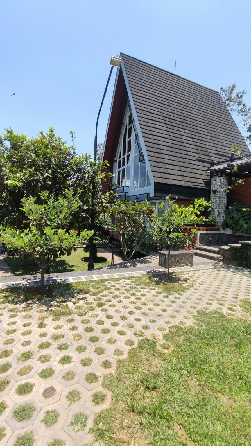 Courtyard with trees and grass pavers