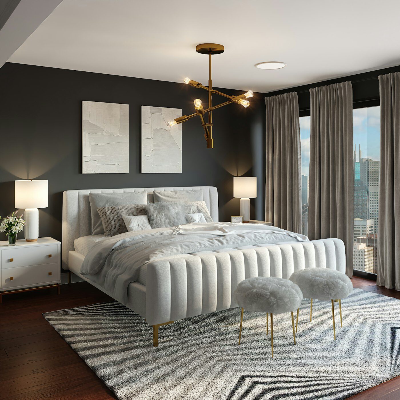 Main bedroom with an upholstered bed