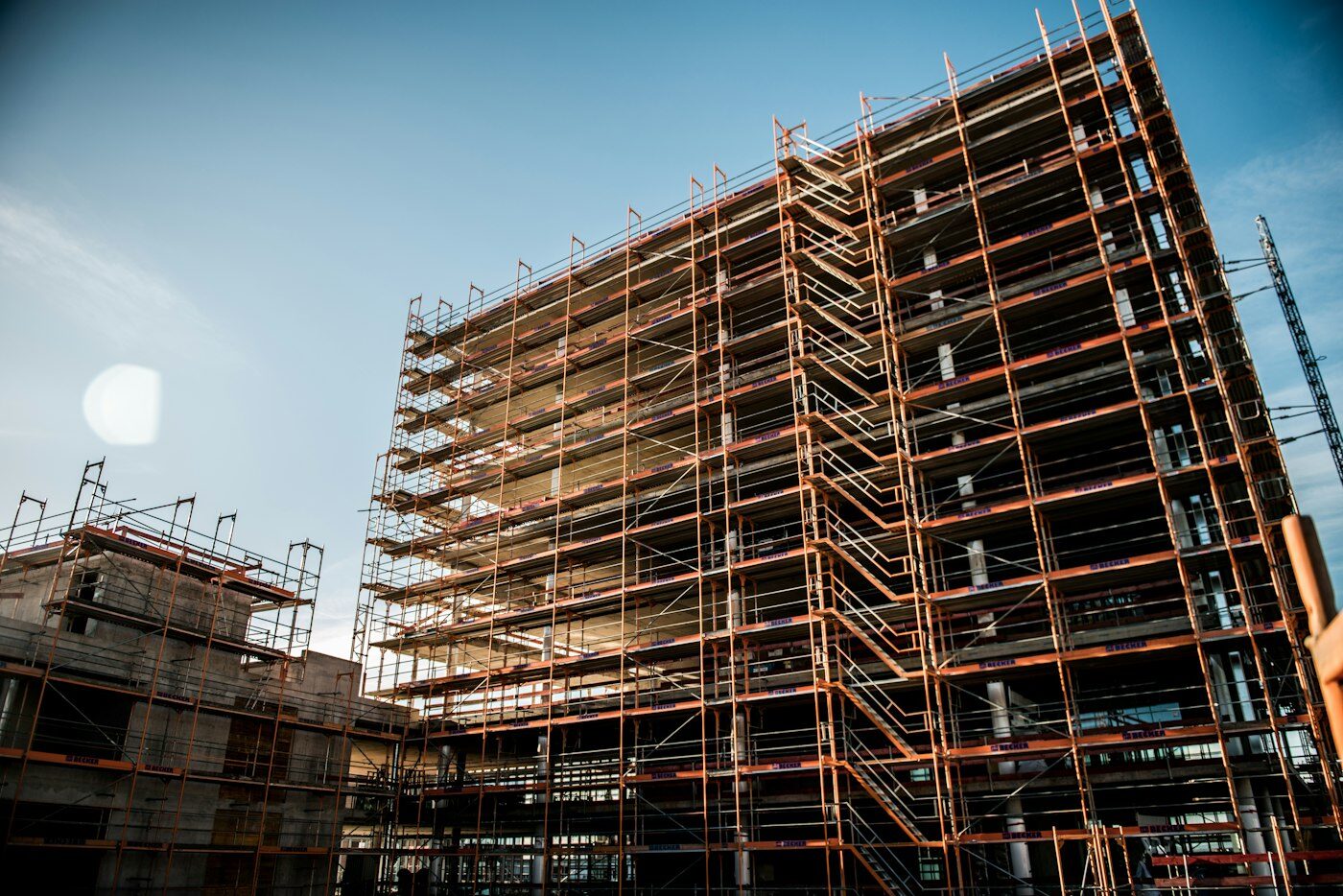 Scaffolding around the residential blocks during construction