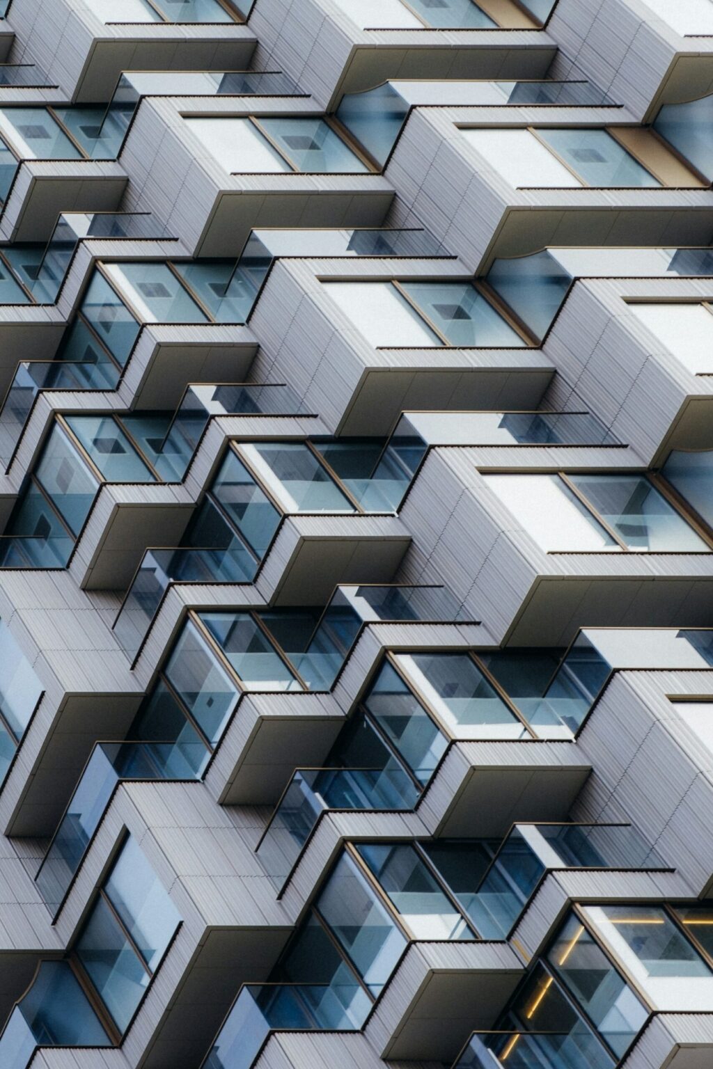 Repeating geometric balconies on a residential tower
